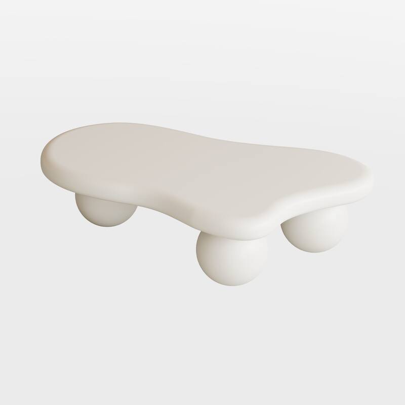 47 Inch Cloud Shaped Coffee Table with 3 Ball Legs for Living Room