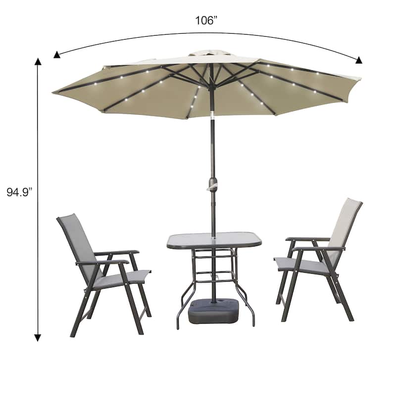 Sierra Outdoor Solar-Powered LED Umbrella with Adjustable Tilt, Water-Resistant Canopy & Powder-Coated Steel Pole
