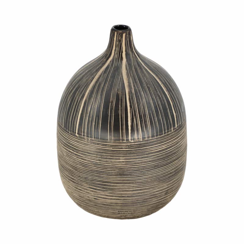 Sagebrook Home Ceramic Tribal Vase Contemporary Rustic Decorative Vase in Brown