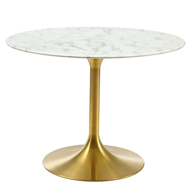 Kylee Artificial Marble/ Gold Finish Pedestal Dining Table - 36 INCH