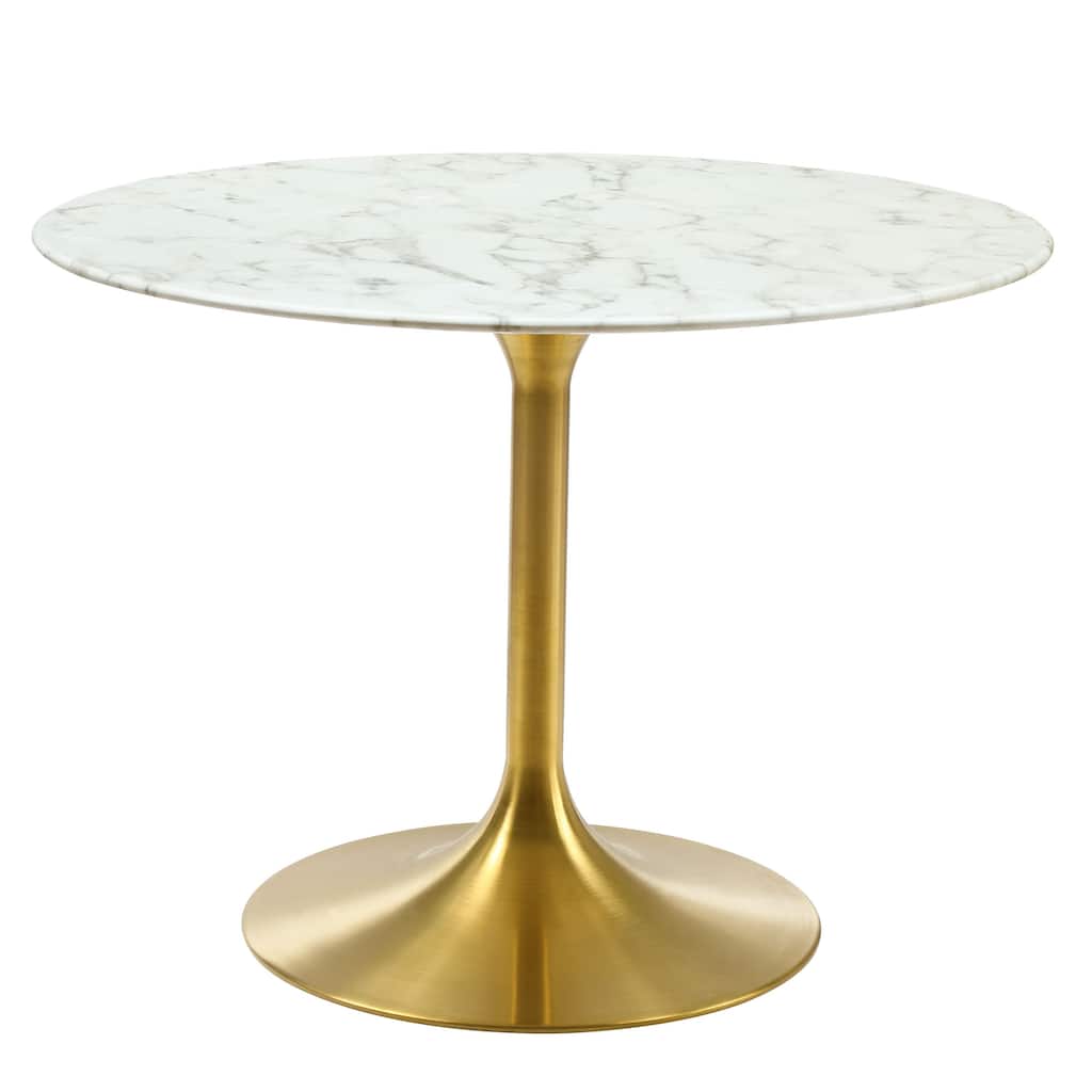 Kylee Artificial Marble/ Gold Finish Pedestal Dining Table