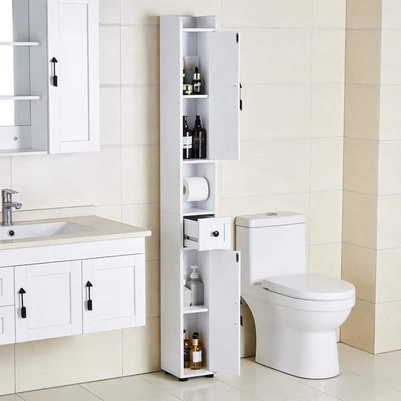 Javlergo Bathroom Tall Cabinet with Adjustable Shelves Floor Narrow Slim Storage Cabinet for Small Space