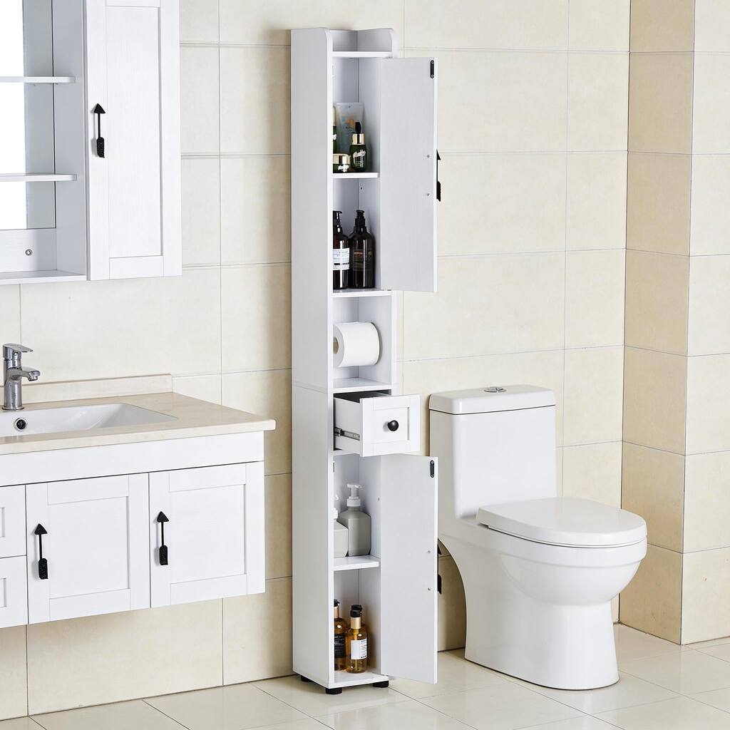 Javlergo Bathroom Tall Cabinet with Adjustable Shelves Floor Narrow Slim Storage Cabinet for Small Space