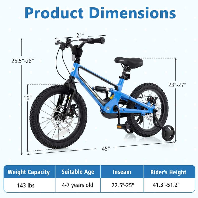 16" Kids Bike Lightweight Alloy Sporty Bicycle w/ Dual Disc Brakes