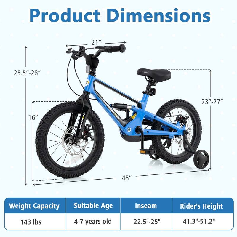Costway 16 Inch Children Bicycle with Training Wheels & Double Disc - See Details