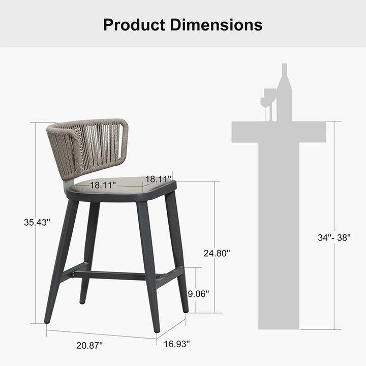 PURPLE LEAF Outdoor Bar Stools Chair Set of 2, All Weather Rattan and Aluminum Patio Bar Stool with Cushion