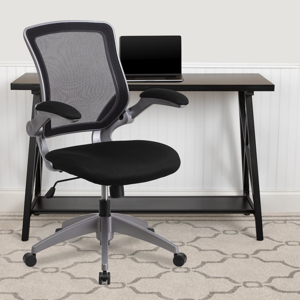 Mid-Back Mesh Swivel Ergonomic Task Office Chair with Gray Frame and Flip-Up Arms