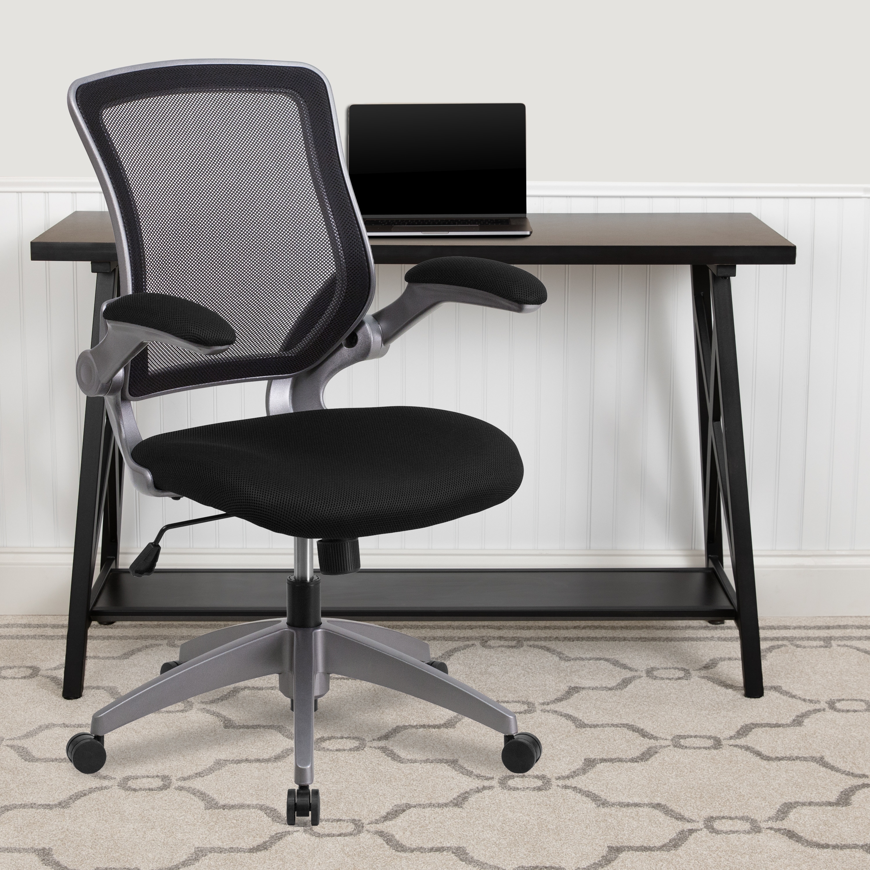 Mid-Back Mesh Swivel Ergonomic Task Office Chair with Gray Frame and Flip-Up Arms