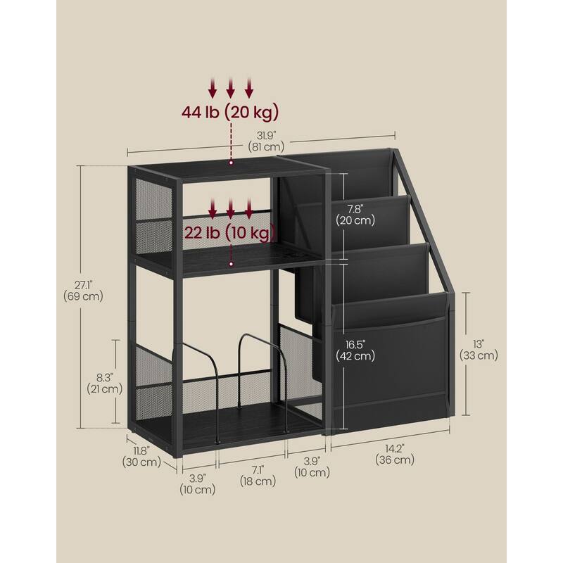 3-Tier Record Player Stand with 2 open Shelves and Display Rack for 140 Albums - 31.9”L x 11.8”W x 27.1”H