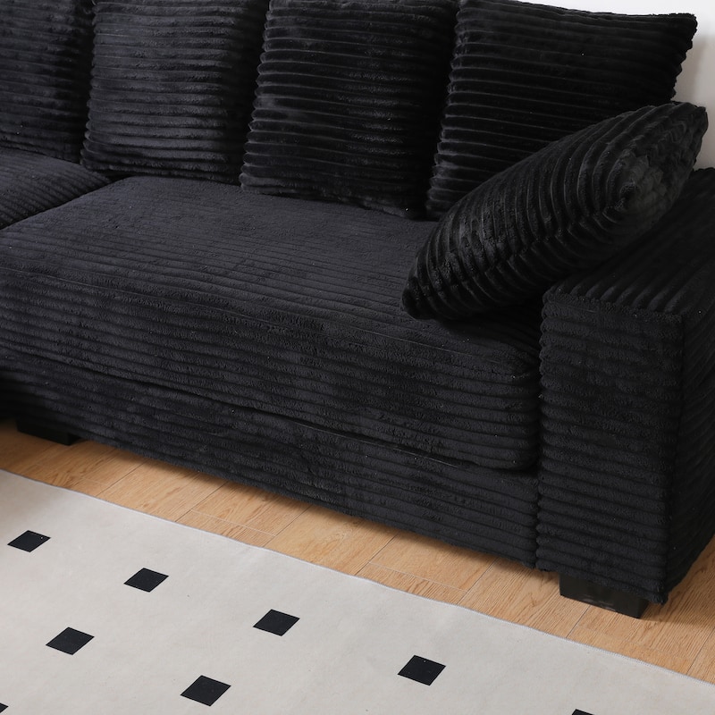 L-Shape Modular Sectional Sofa with Storage Ottoman, Corduroy Upholstered Cloud Couch, Deep-Seat Sofa with 8 Throw Pillows