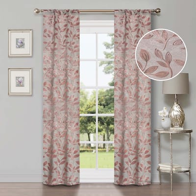 Superior Leaves Machine Washable Room Darkening Rod Pocket Blackout Curtains, Set of 2