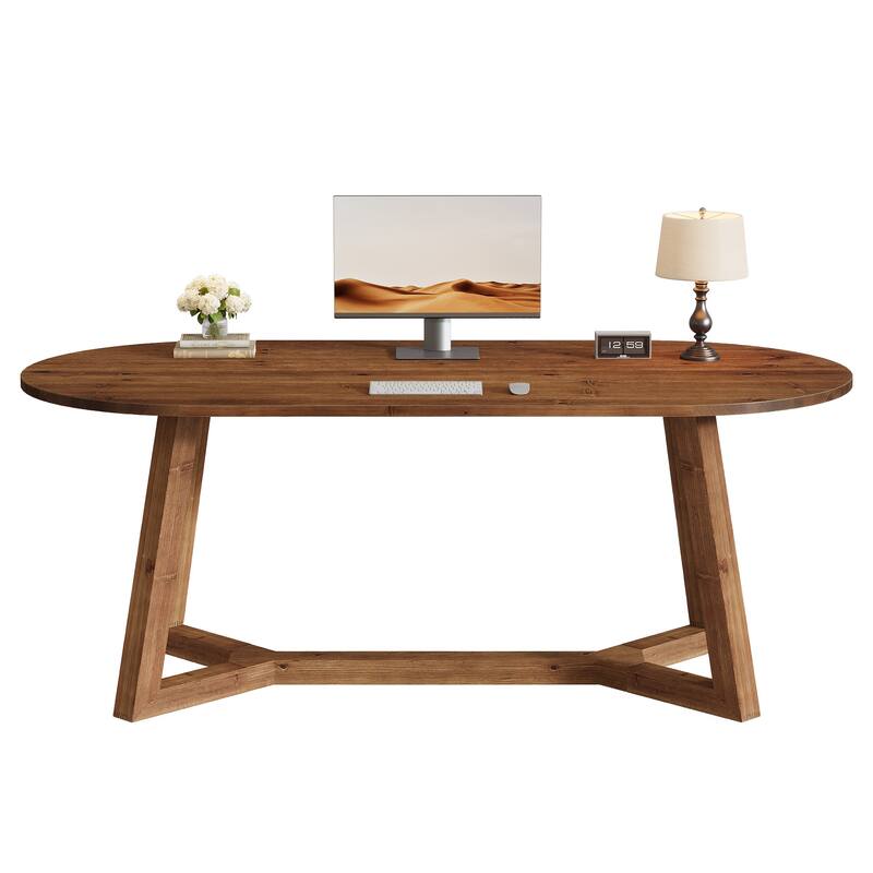 Solid Wood Home Office Desk, Executive Computer Writing Table, Study Room Workstation Accent Desk