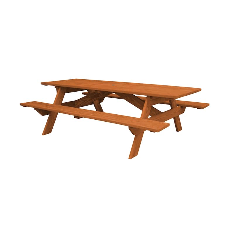 HomeRoots 94" Cedar Chest Solid Wood Outdoor Picnic Table with Umbrella Hole