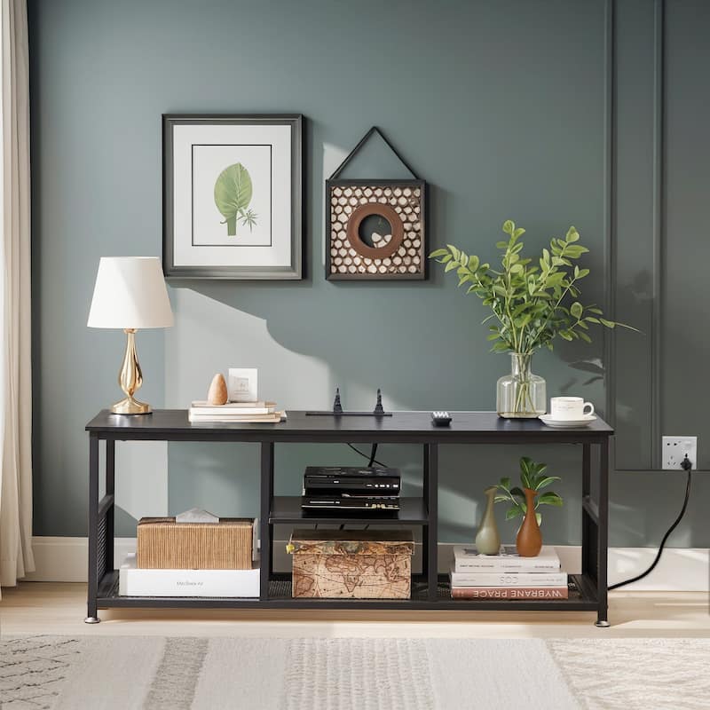 VECELO 47 Inch TV Stand TV Media Console Table Entertainment Center with Power Outlets and Open Storage Shelves - 47 inches
