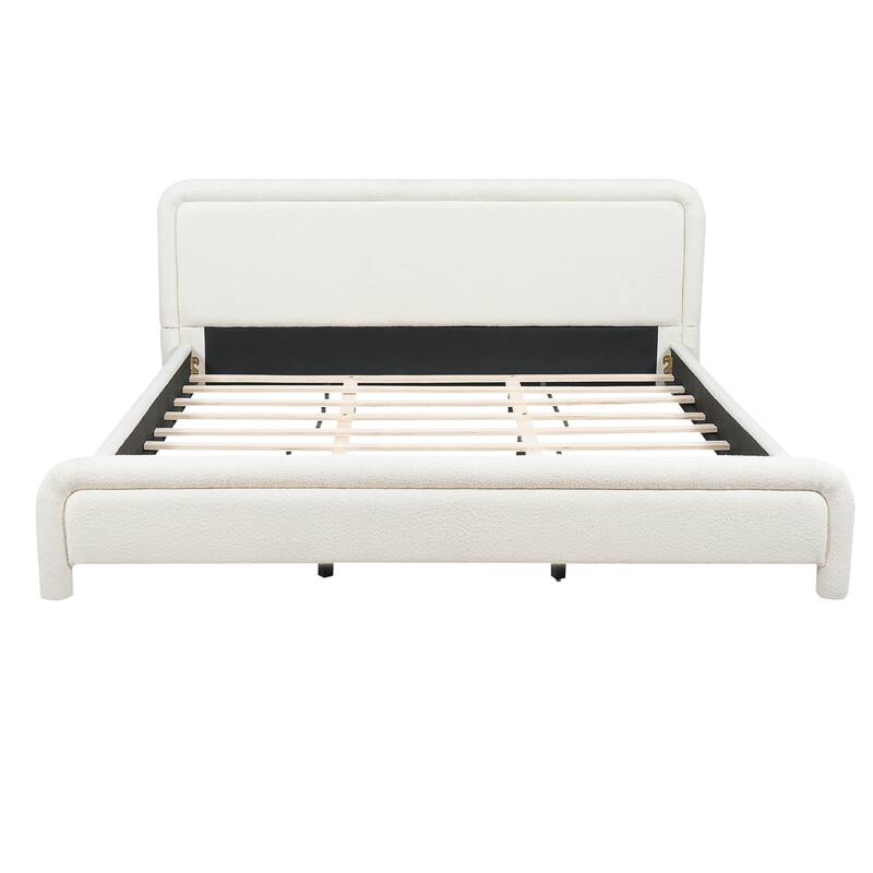Christopher Knight Home - Boucle Upholstered Platform Bed Frame with Curved Headboard