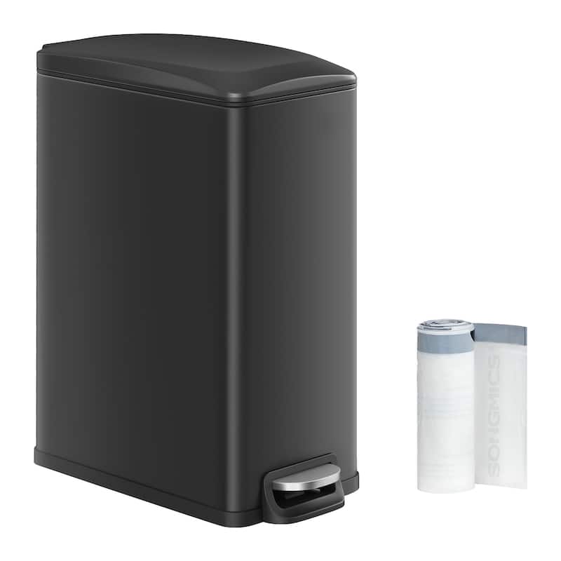 Slim Stainless-Steel Trash Can 12.7 Gallon with Soft Close Lid and Removable Inner Bucket Pedal Control - Black