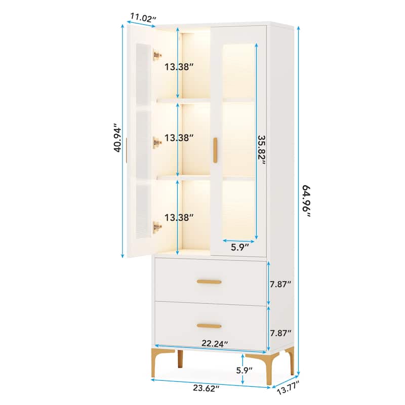 Tall Bookcase Bookshelf Storage Cabinet With Doors and LED Light