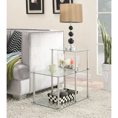 Glass Step End Table, Modern 3 Tier Accent Side Table with Tempered Glass Shelves for Display and Storage Needs - 26