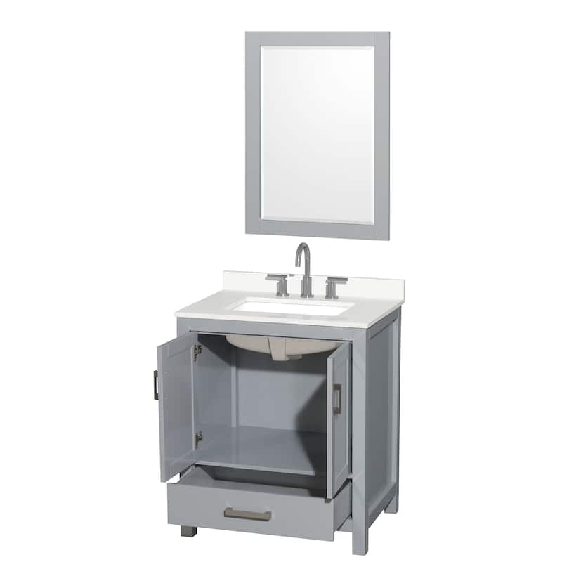 Sheffield 30-inch Single Vanity, 3 Hole Quartz Top, 24-inch Mirror
