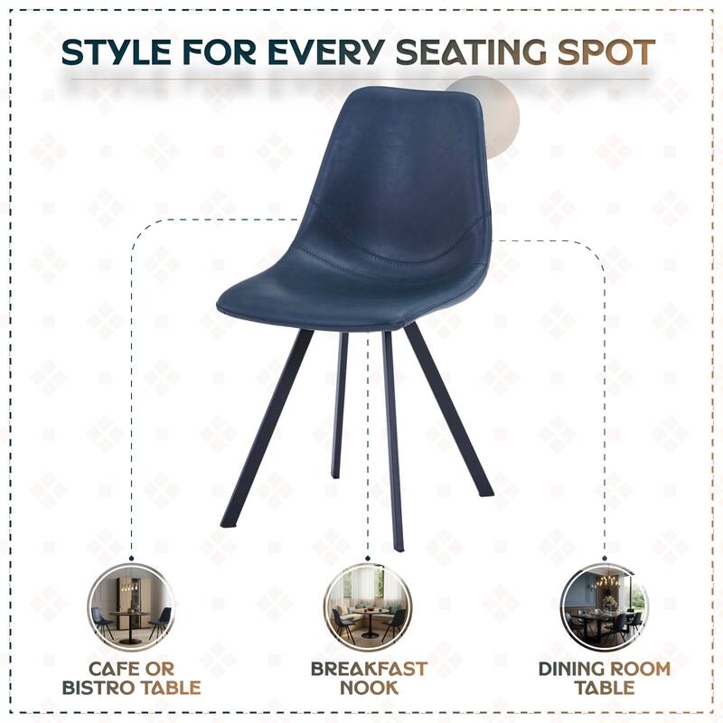 Markley Modern Ergonomic Leather Dining Chair with Black Steel Legs, Scratch-Resistant & Comfortable Kitchen Chair