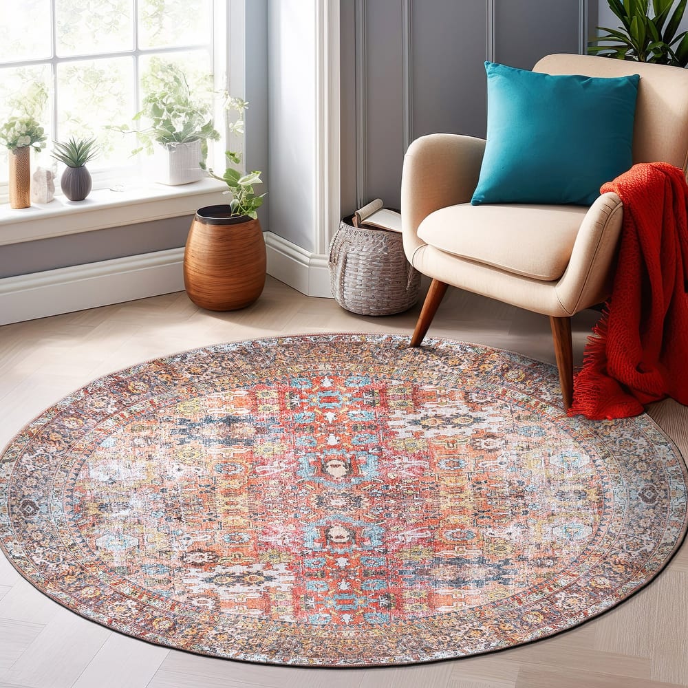World Rug Gallery Transitional Distressed Washable Non-Slip Area Rug
