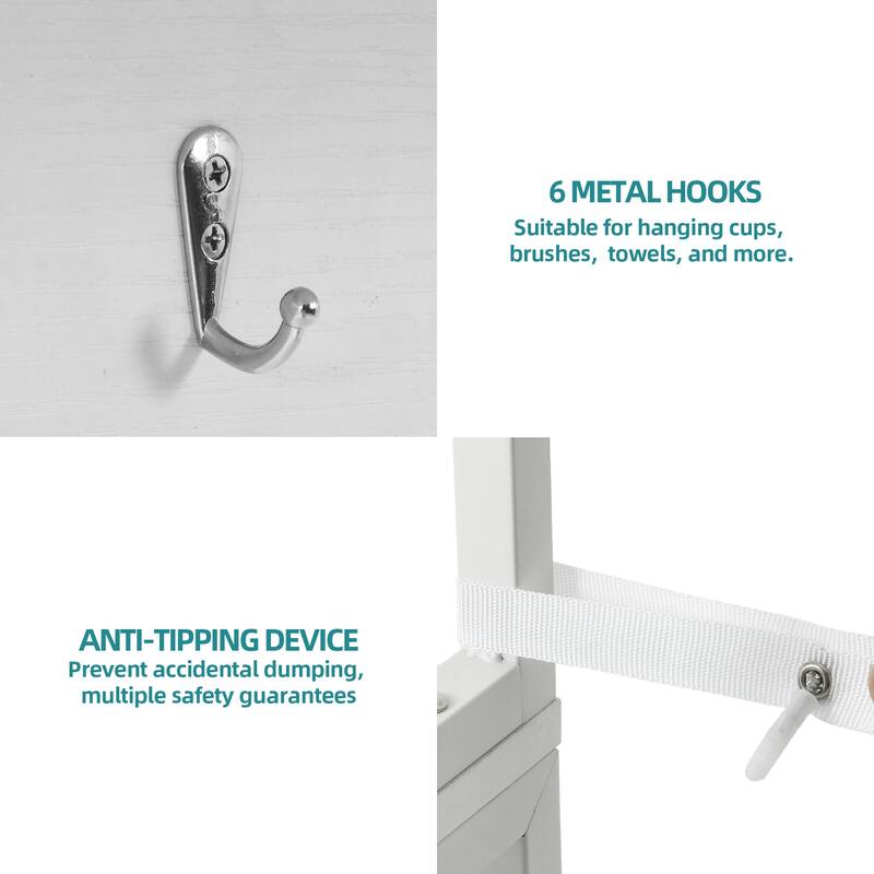 Kitchen Baker's Rack with Mini Fridge Space Trash Can Cabinet and Charger Station for Dorm or Small Space Organization