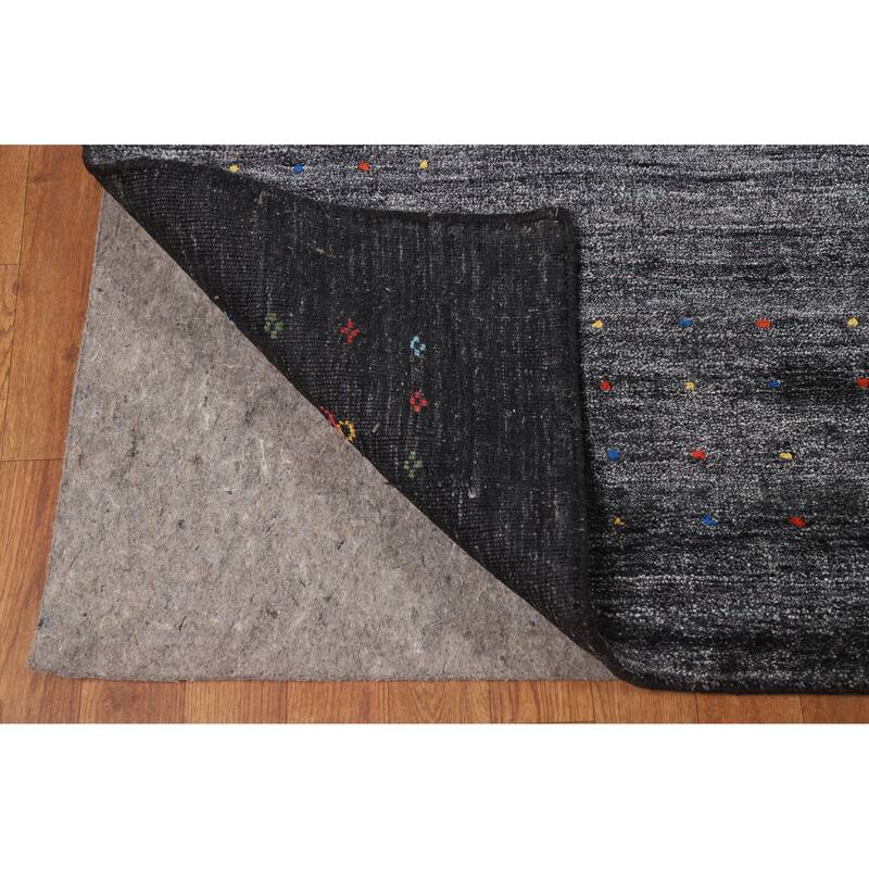 Charcoal Gabbeh Oriental Area Rug Hand-Knotted Silk Carpet - 8'10" x 11'9"