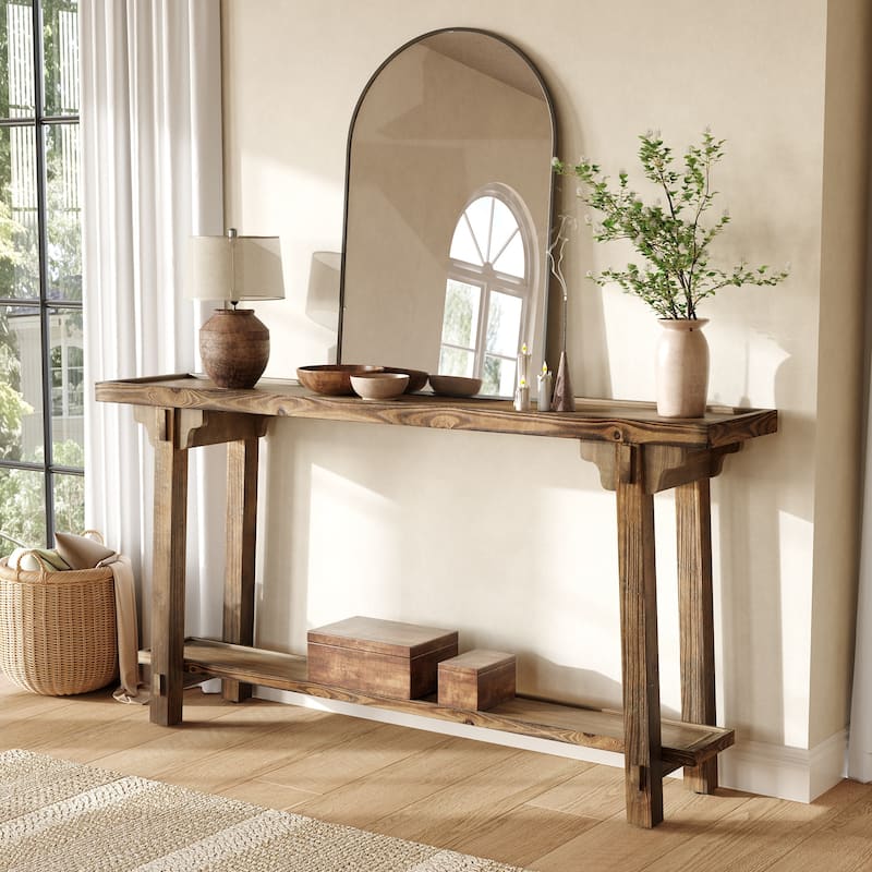 63-Inch Long Farmhouse Sofa Table Behind Couch