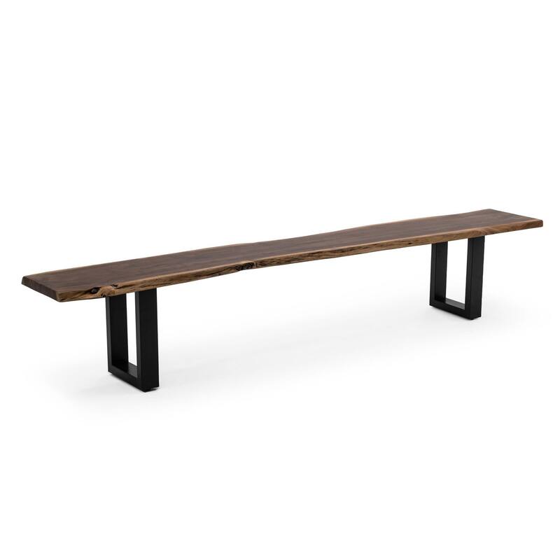 Cid Xue 102 Inch Dining Bench, Brown Live Edge Rectangular Top, Black Metal