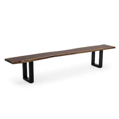 Cid Xue 102 Inch Dining Bench, Brown Live Edge Rectangular Top, Black Metal