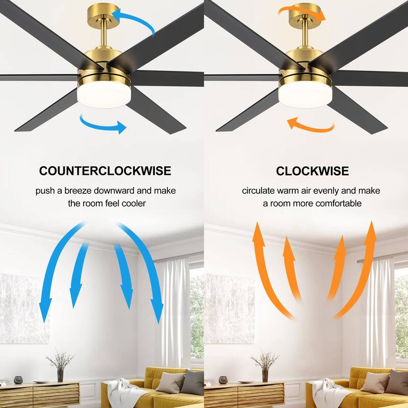 65 Inch Large Gold LED Ceiling Fan with Light and Remote(6-Blade)