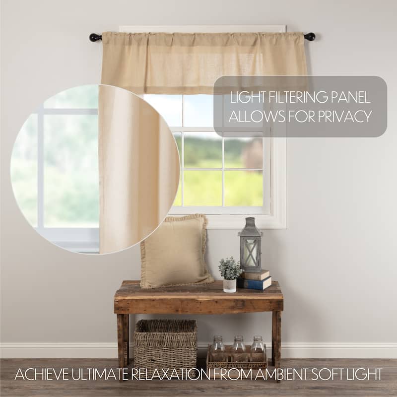 Farmhouse Kitchen Curtains VHC Cotton Burlap Valance Rod Pocket Solid Color - 16x60 - Antique White