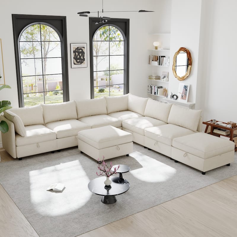 129" Chenille Modular Sectional Sofa with Storage