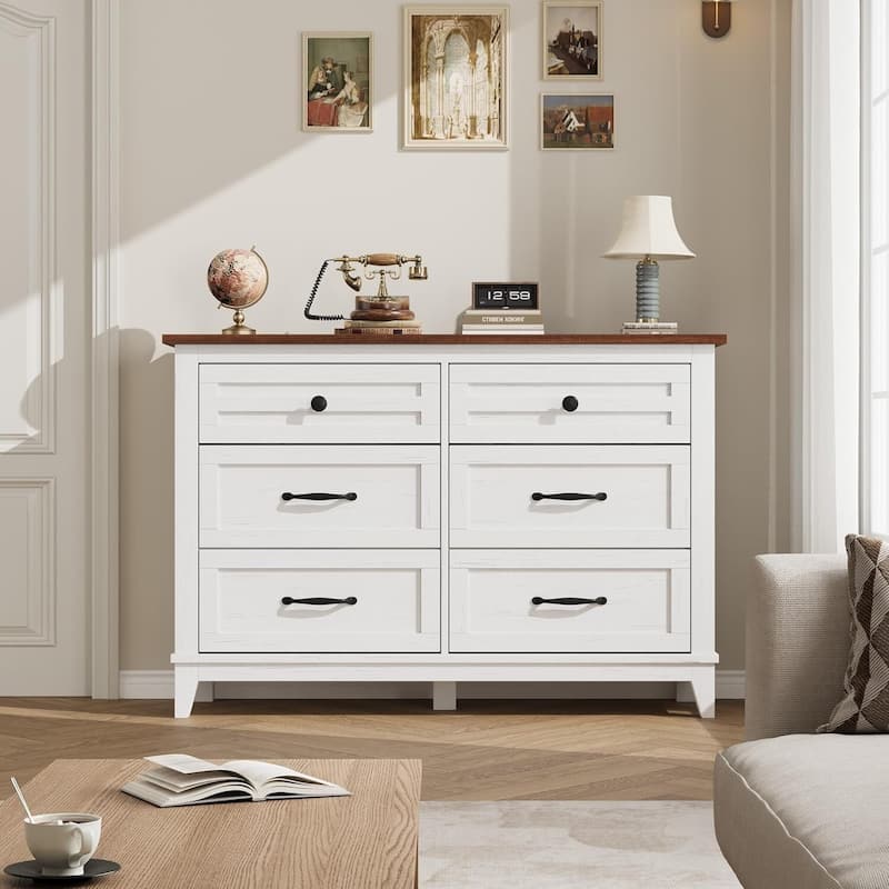 47" Wide Freestanding 6 Drawer Dresser for Living Room, Bedroom, Entryway