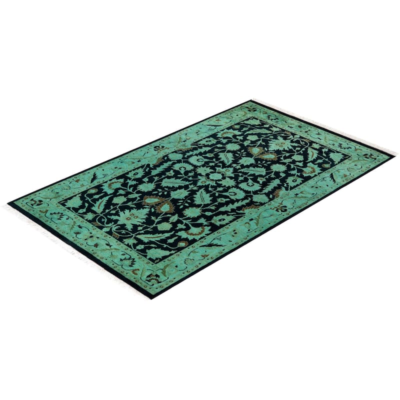 Overton Hand Knotted Wool Vintage Inspired Modern Contemporary Overdyed Black Area Rug - 3' 1" x 5' 2"