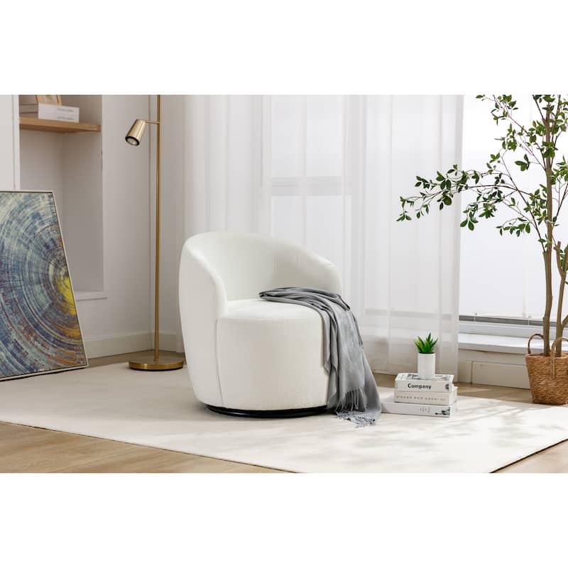 Ivory Chenille 25.6" Swivel Barrel Chair with Black Coating