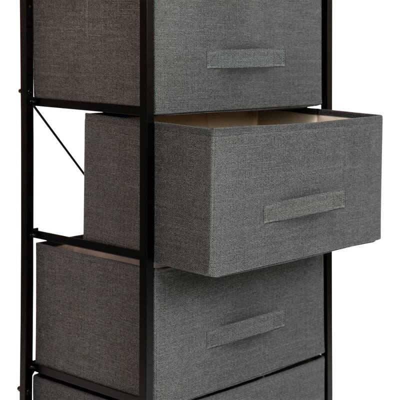 4 Drawer Vertical Storage Dresser with Wood Top & Fabric Pull Drawers