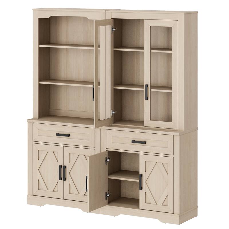 5 Tier Bookcase with Barn Door,73.3" Tall Open Storage Bookshelf