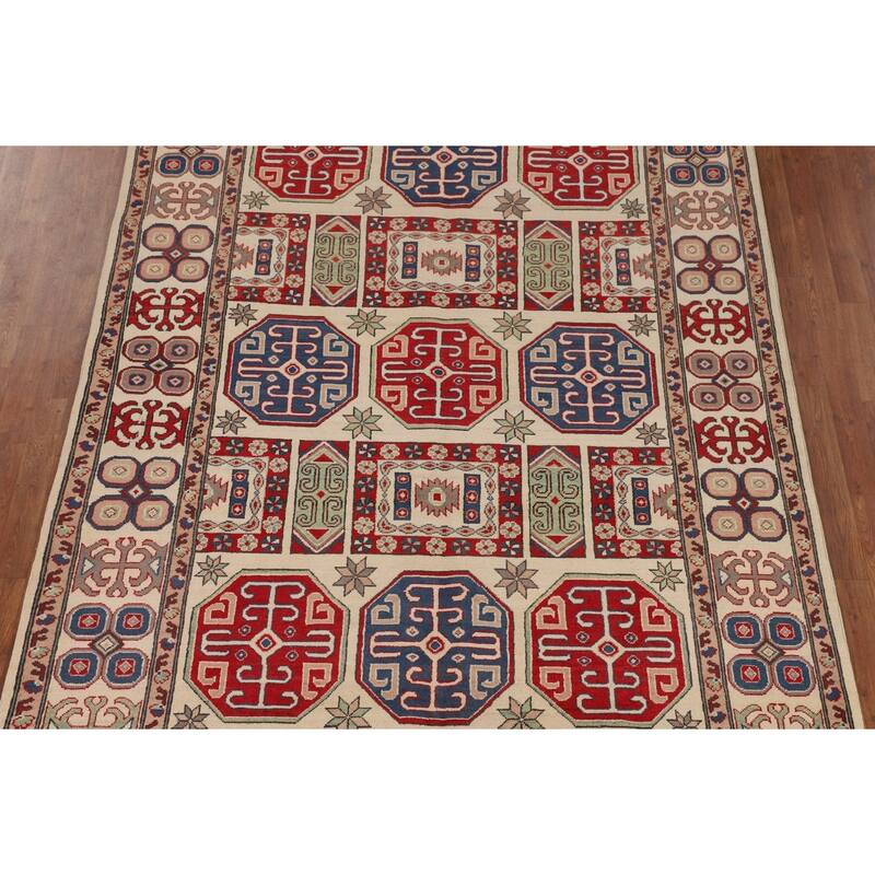 Traditional Beige Kazak Oriental Area Rug Hand-Knotted Wool Carpet - 6'6" x 9'6"