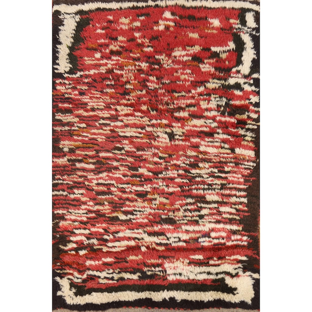 Striped Moroccan Oriental Vintage Area Rug Hand-Knotted Wool Carpet - 3'3"x 4'10"