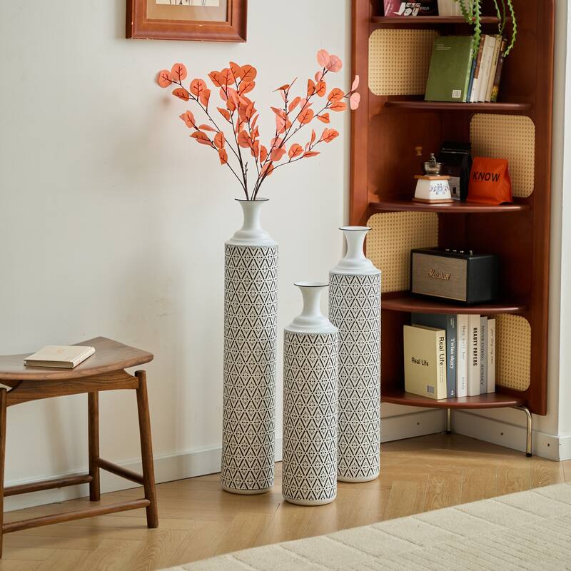 Floor Metal Vases Decorated Metal Vases Set Of 3 Gorgeous Home Decoration Large Glazed Metal Vases 24in/28.7in/33.5in Height