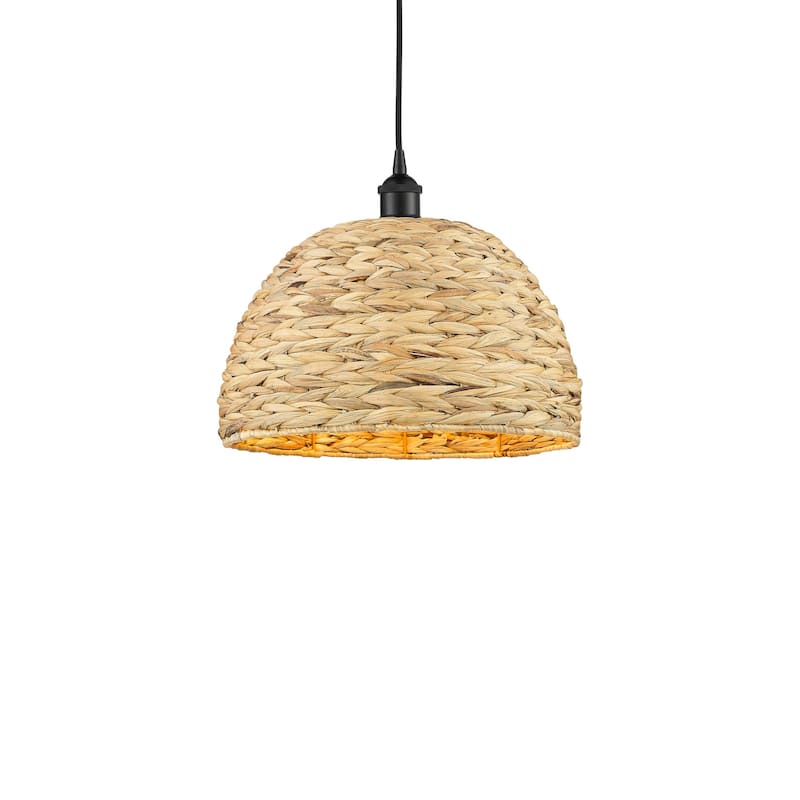 Innovations Lighting 616-1P-13-16 Woven Rattan Pendant Woven Rattan - Matte Black / Natural