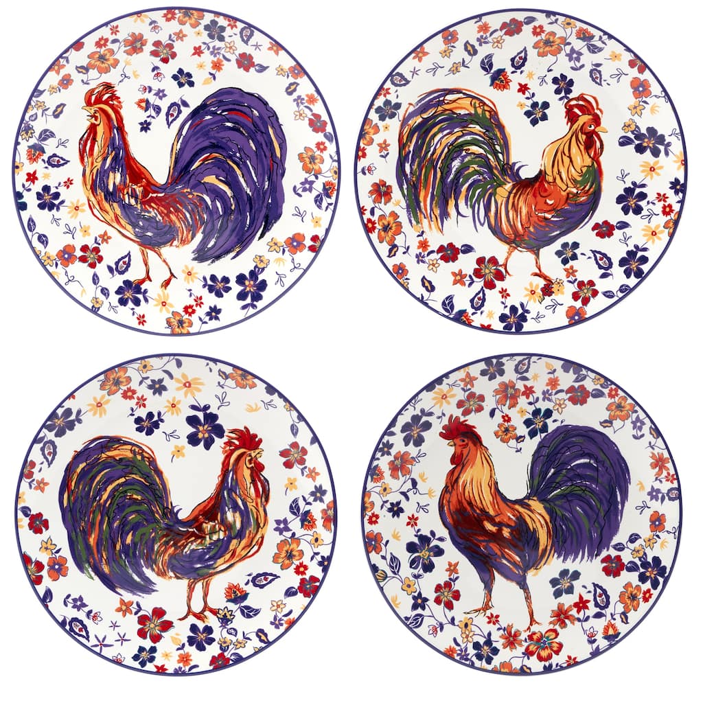 Certified International Morning Rooster Set of 4 Dinner Plates - 11" Diam x 1"