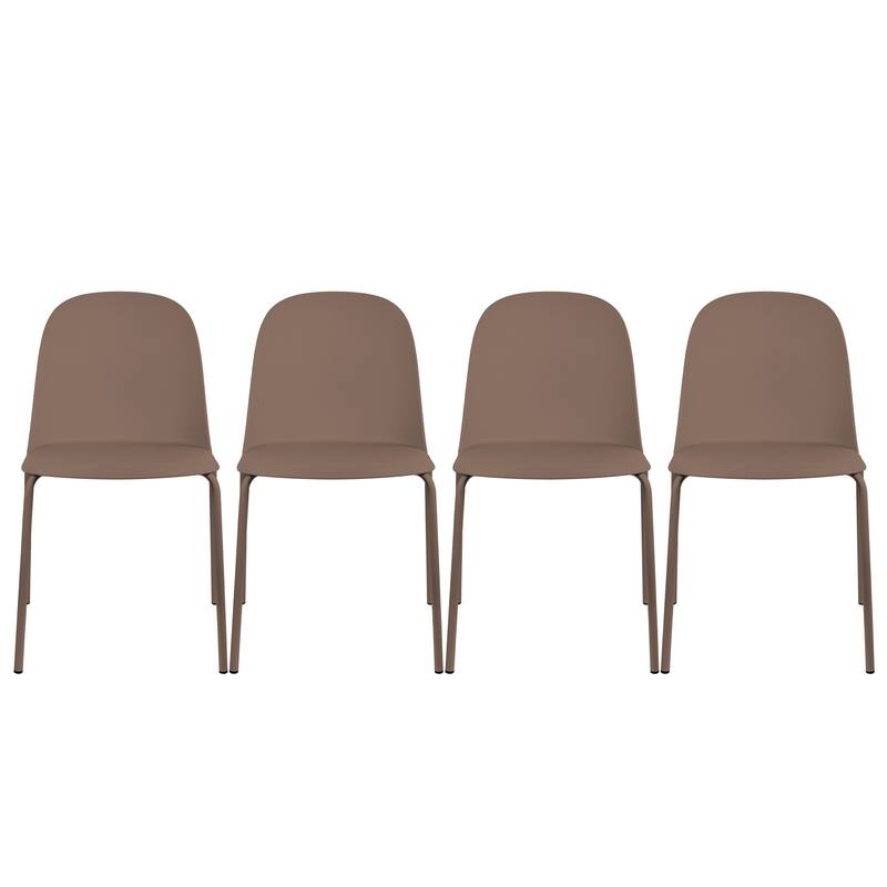 Set of 4 Modern Dining Side Chairs, Armless Molded Plastic Shell Seat with Metal Legs, Stackable Contemporary Chairs - Brown