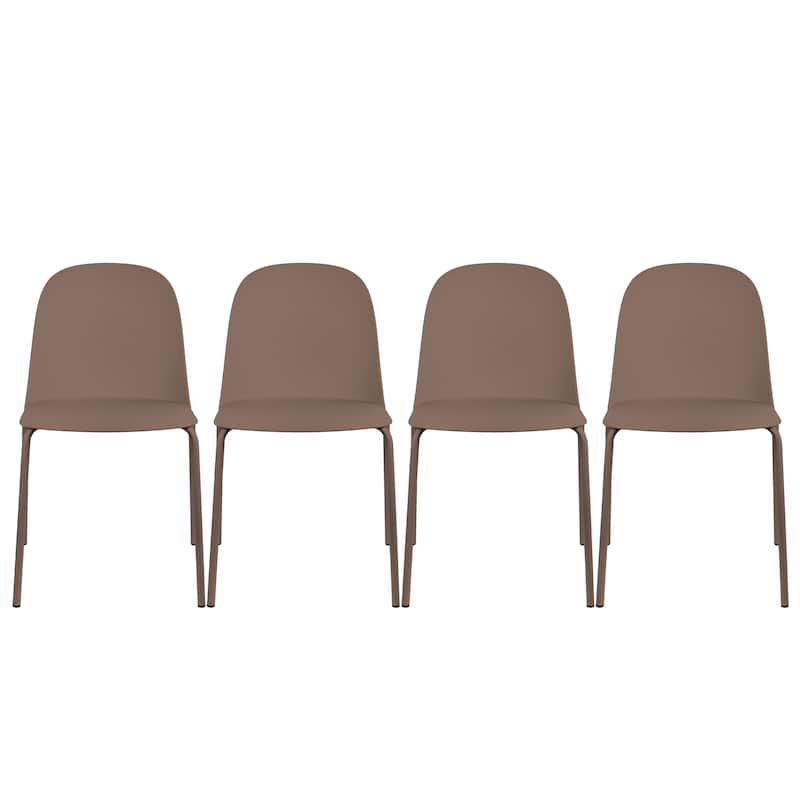 Set of 4 Plastic Dining Chairs For Kitchen Office Business Cafe Guest Waiting Room Event Party Outdoor Patio Hotel - Brown