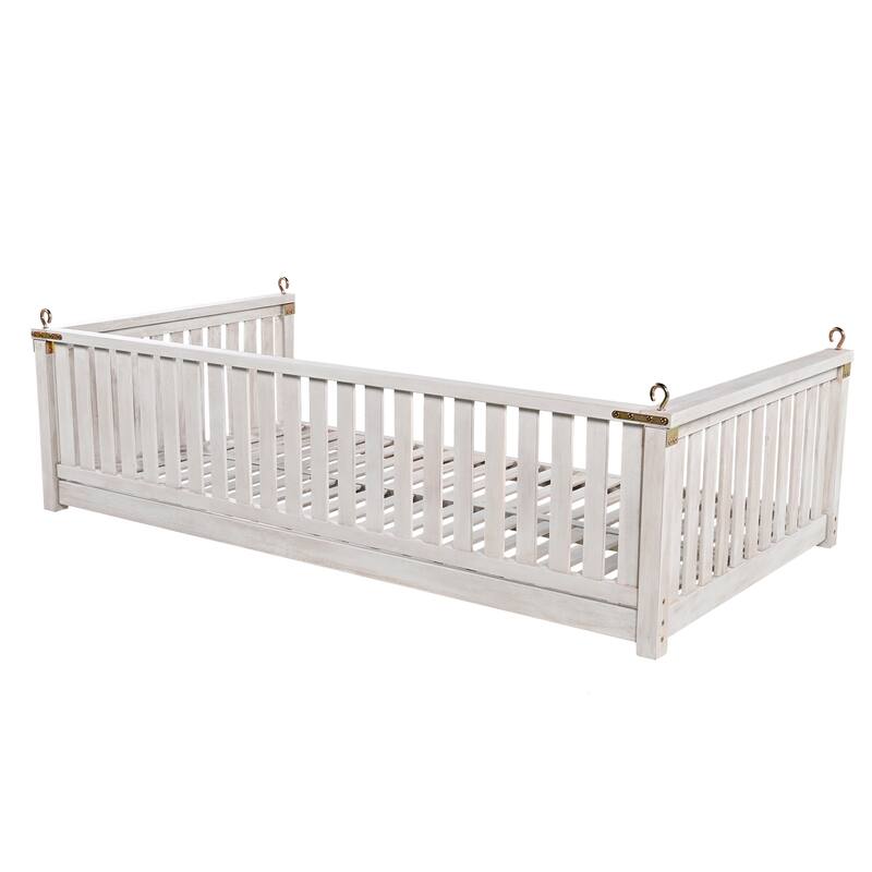 Patio Twin Size Garden Swing Bed Wood Porch Swing with Ropes