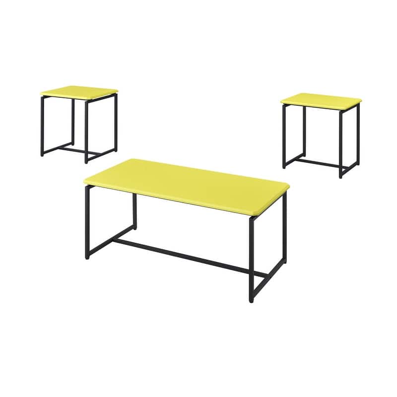 GT 3-Piece Carbon Fiber Coffee Table and End Table Set, 39.5” Rectangular Coffee Table with 2 End Tables, Metal Frame