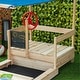 preview thumbnail 7 of 5, Kids Sandbox with Cover and Canopy for Shade and Bottomless Design - Natural-Blue - 70.75" L x 36" W x 56.75" H