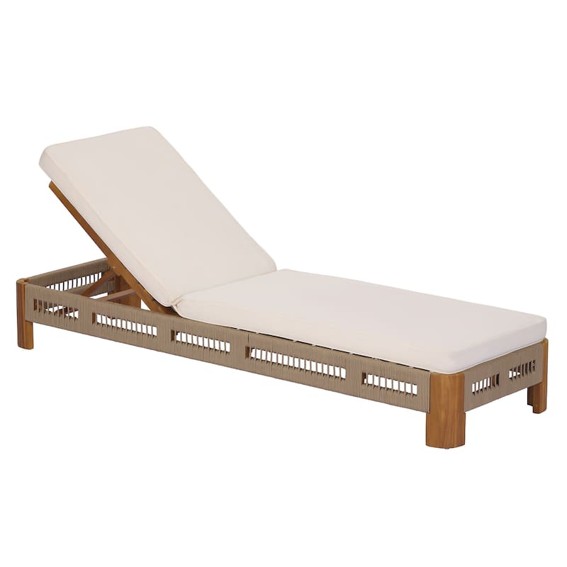 Christopher Knight Home - Ellery Acacia Wood Outdoor Adjustable Chaise Lounge with Cushion & Handwoven Rope Accents