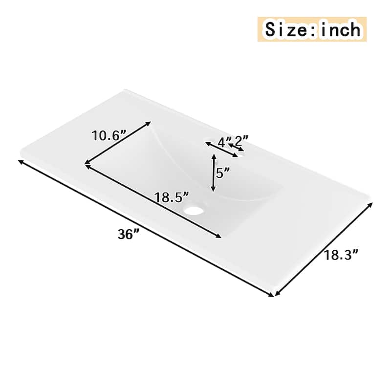36" Bathroom Vanity with Sink, Free Standing Single Vanity Set with 4 Drawers and Side Storage Rack